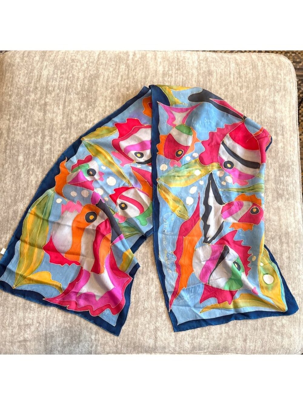 Vibrant Rectangle Silk Scarf Spring Summer Signed Caroline England